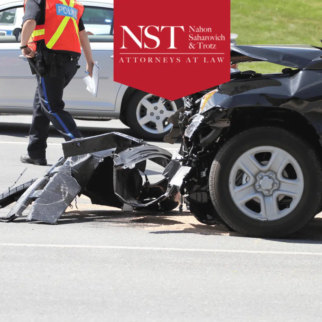 Front end of a wrecked car after accident