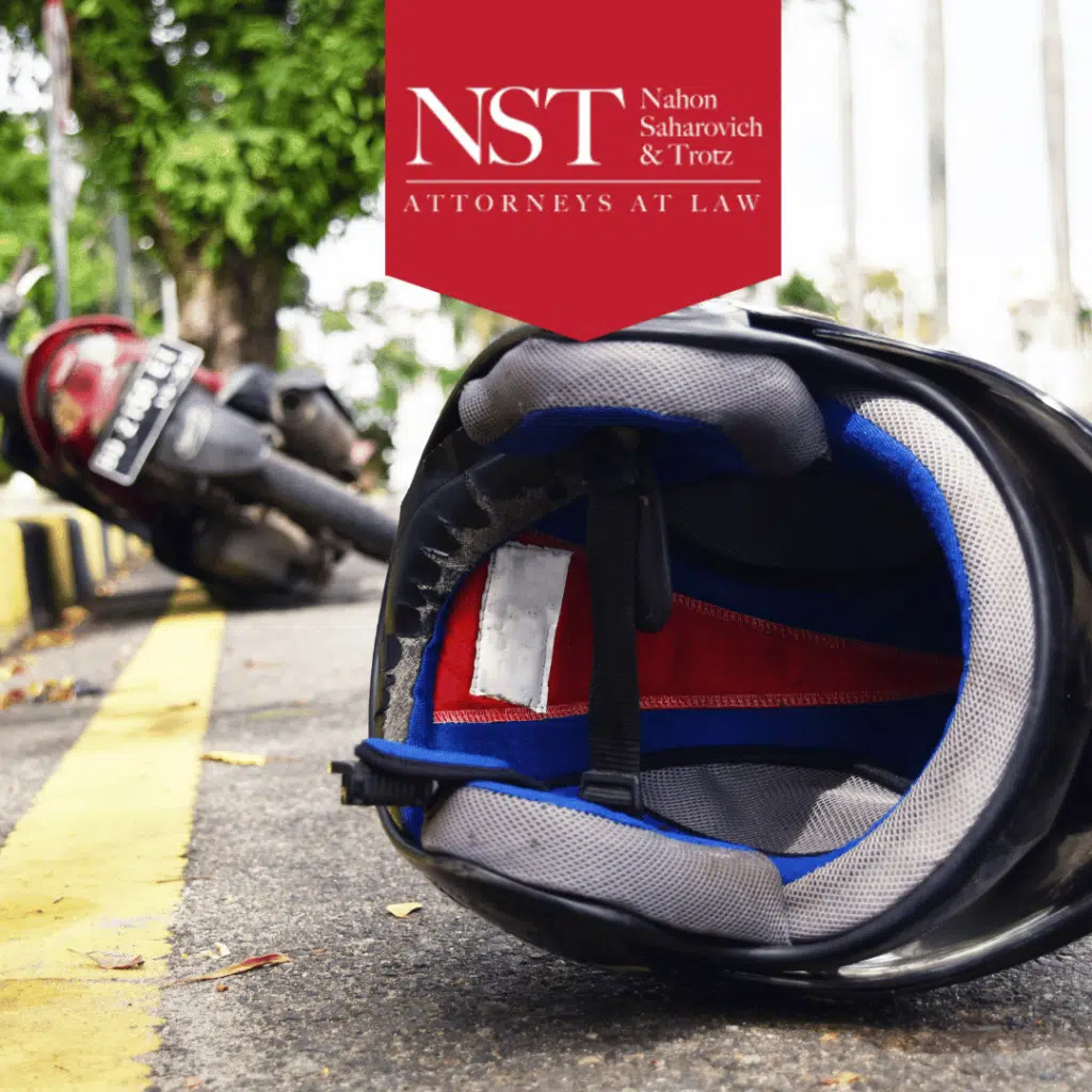 Motorcycle helmet on ground after accident