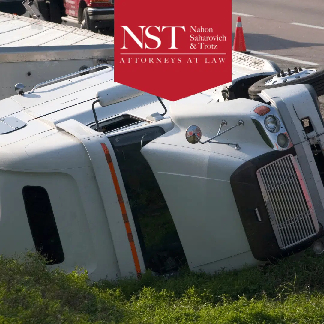 semi truck flipped on side