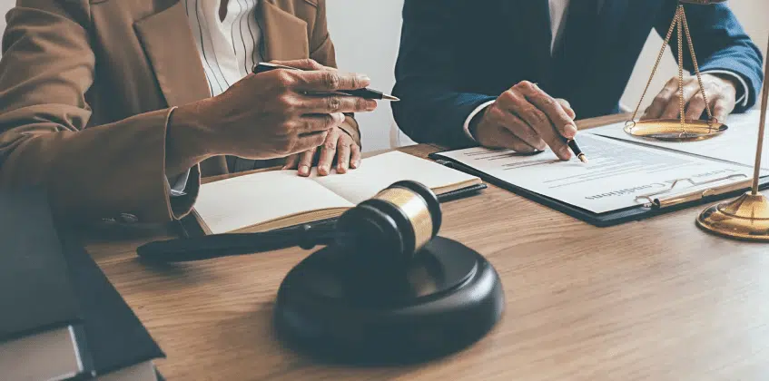 Two lawyers discussing a case