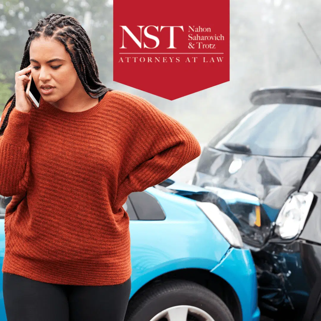 Women on phone after a car accident