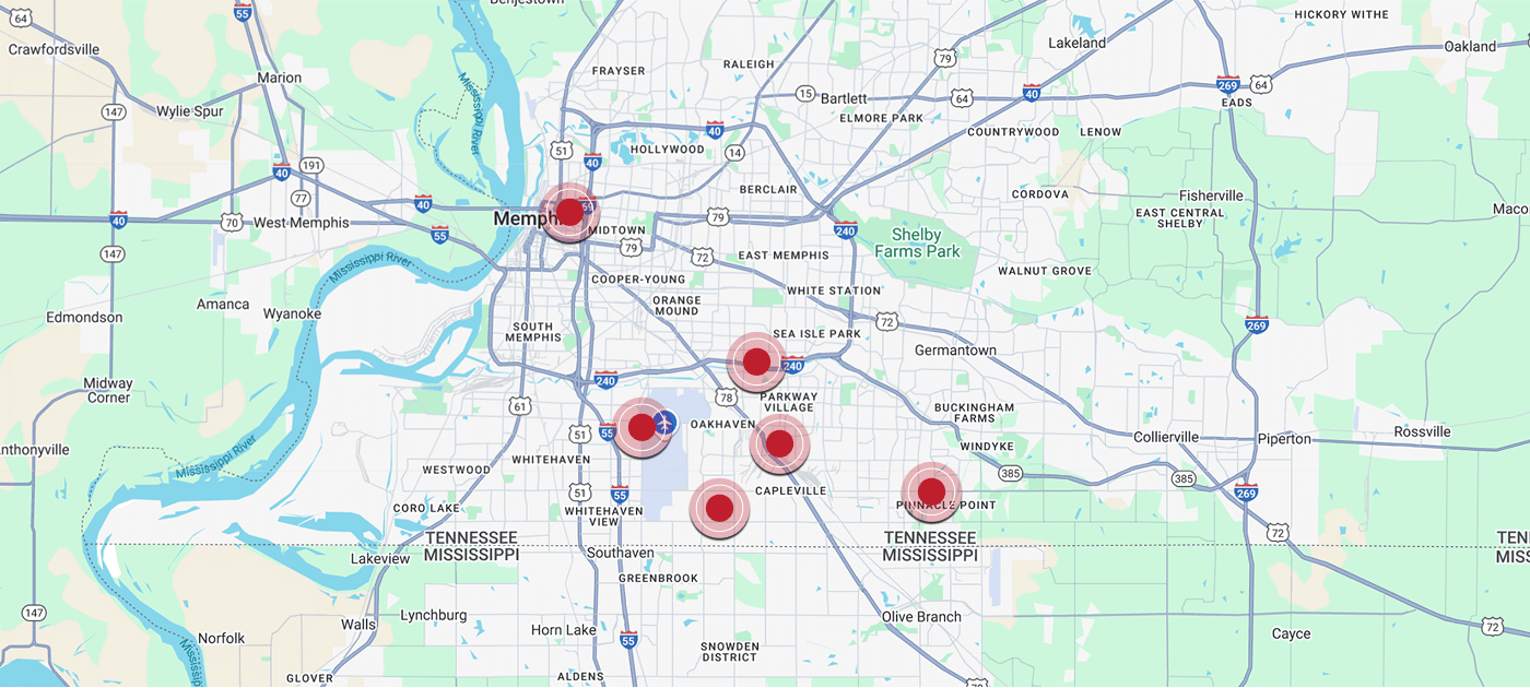 map of car accident hotspots in Memphis, TN