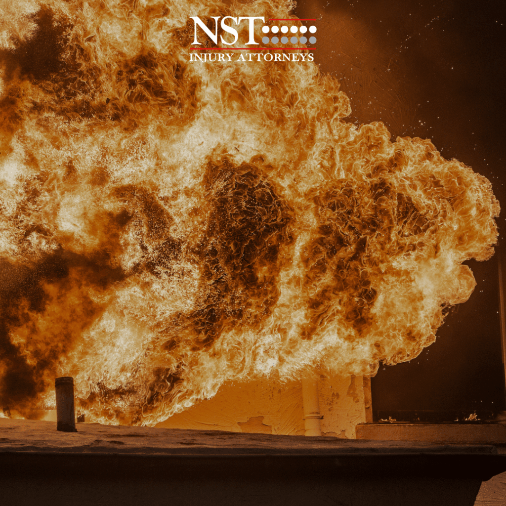 Image of an explosion with the NST Law logo