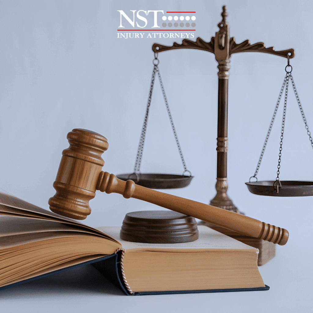 legal scale, gavel, and a law book