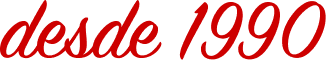 The Spanish phrase 'desde 1990' rendered in an elegant, red cursive script against a transparent checkerboard background.
