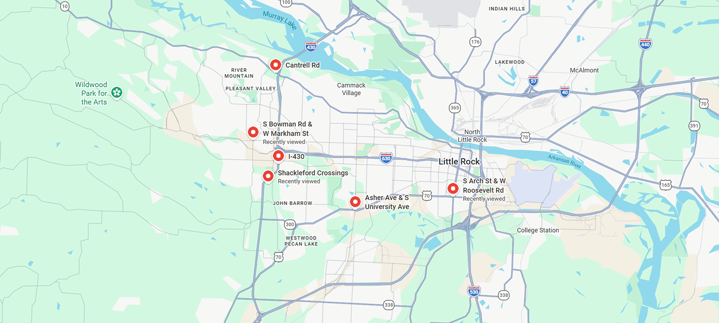 Recent car accidents map in Little Rock