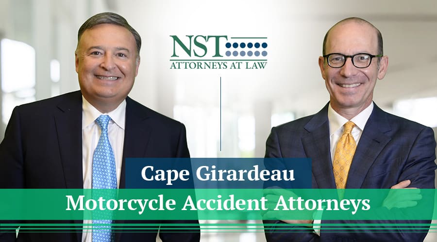 NST Law team photo with banner text "Cape Girardeau Motorcycle Accident Attorneys"