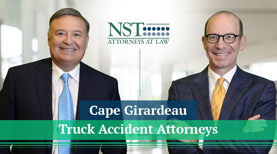 NST Law team photo with banner text that says "Cape Girardeau Truck Accident Attorneys"