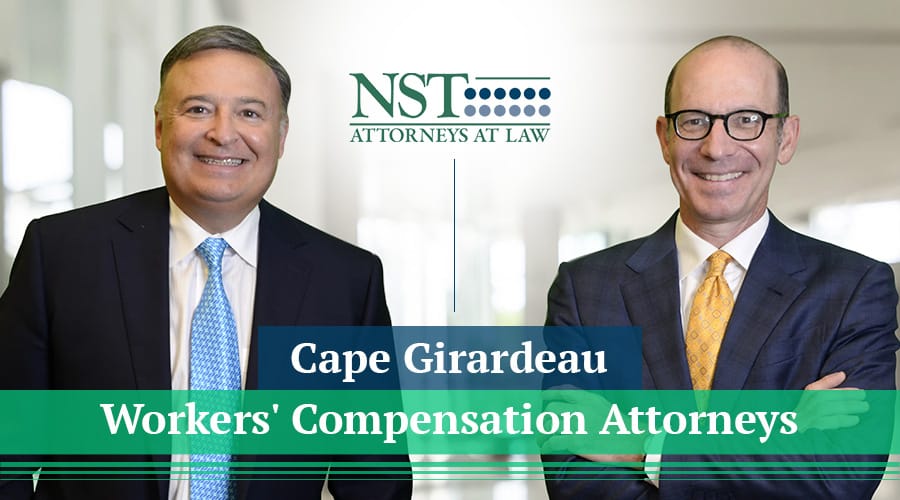 NST Law team photo with banner text "Cape Girardeau Workers' Compensation Attorneys"