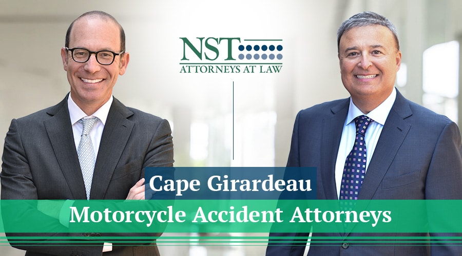 Photo of NST Law attorneys with text reading "Cape Girardeau Motorcycle Accident Attorneys"