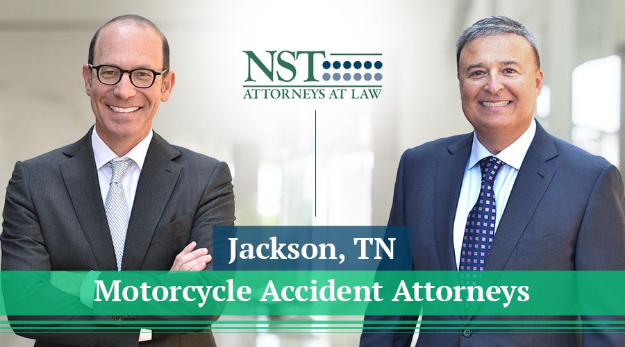 Photo of NST Law attorneys with text reading "Jackson, TN Motorcycle Accident Attorneys"
