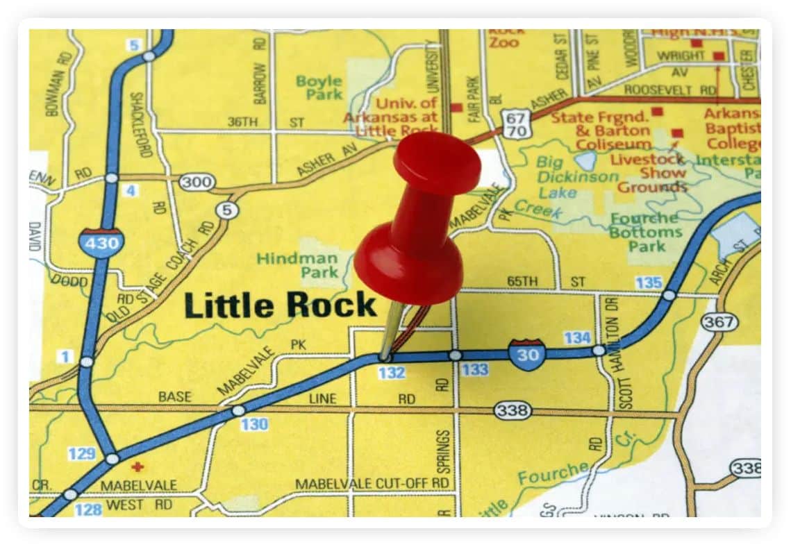 Little Rock map with pin in the center