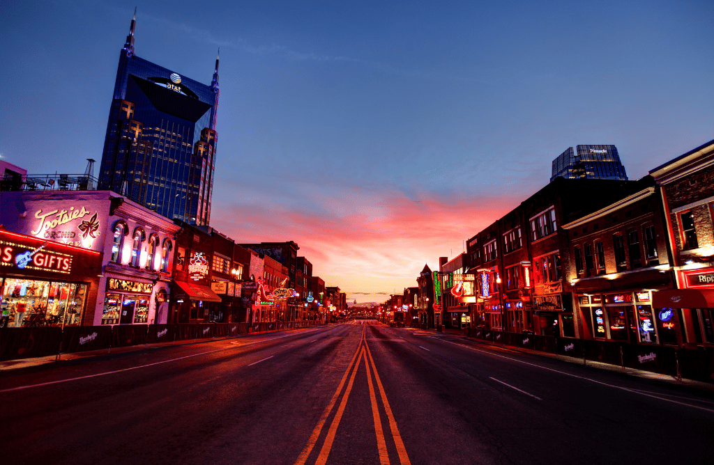 Photo of Nashville nightlife district before car accident