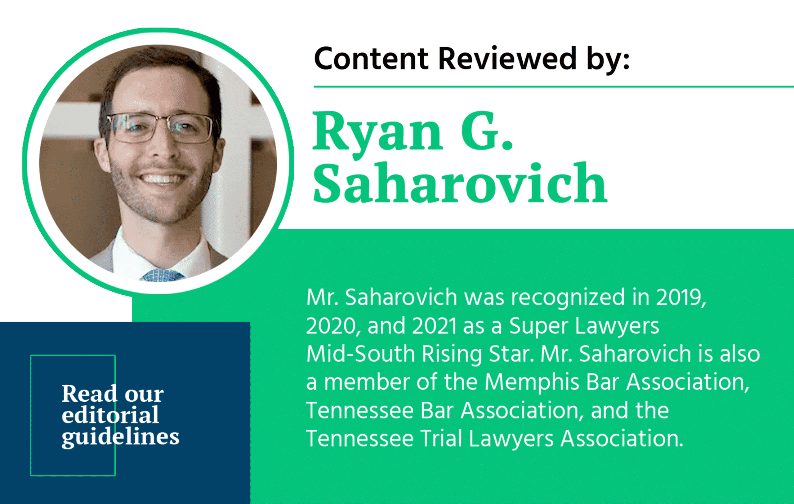 Content Reviewer Box for Ryan G. Saharovich with his awards and credentials