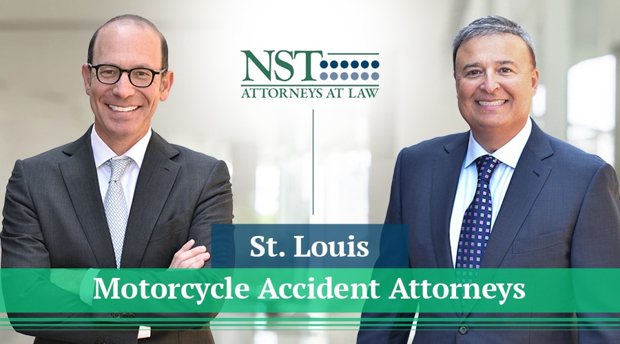 Photo of NST Law attorneys with text reading "St. Louis Motorcycle Accident Attorneys"