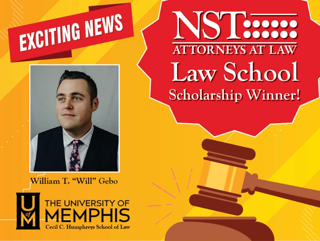 NST Law graphic announcing 2021 scholarship winner