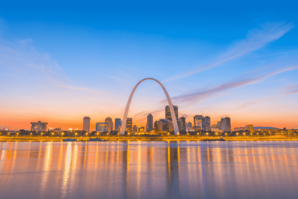 Downtown St. Louis Skyline at sunset from across river
