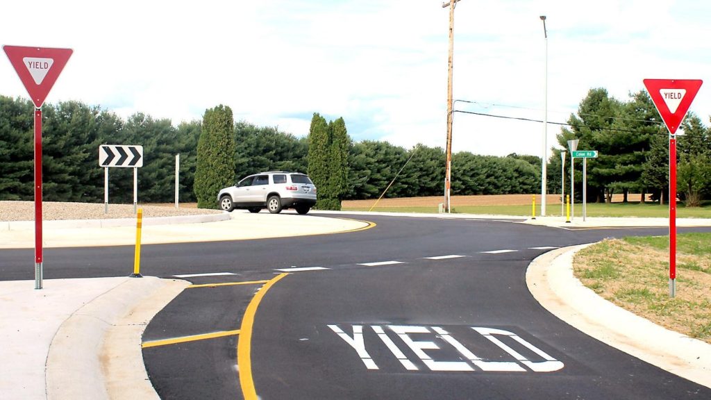 yield sign at roundabout